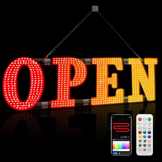 <strong>48" x 16" Large LED Open Sign for Businesses – App & Remote Control, Custom Colors &am</strong>